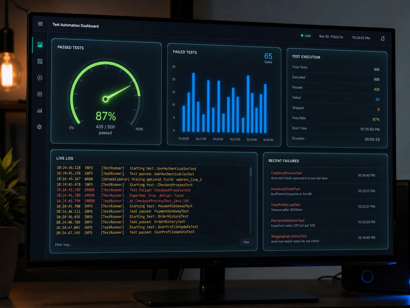 Performance testing and quality assurance dashboard